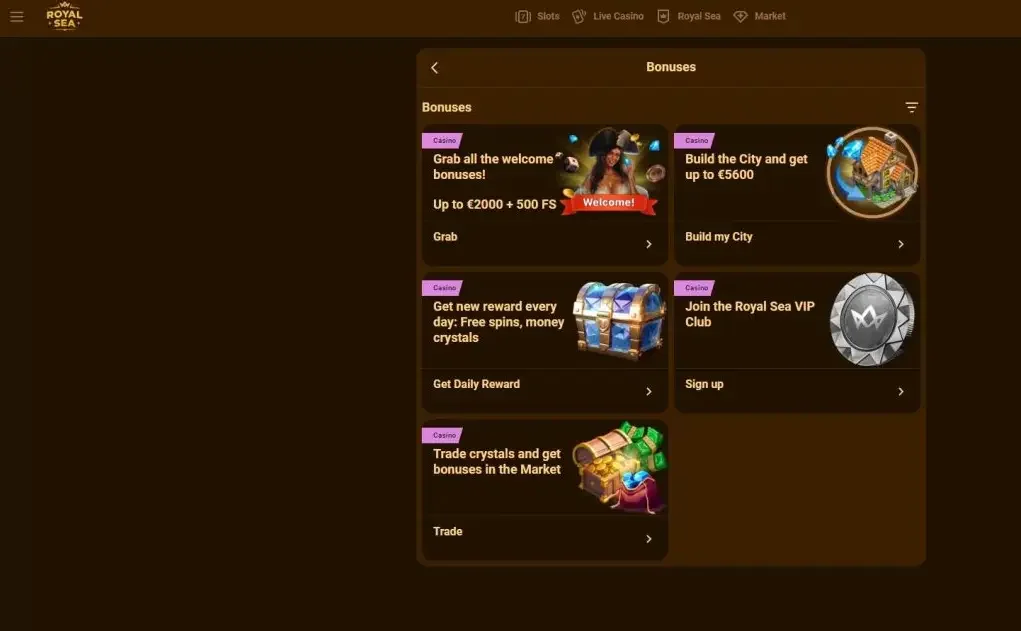 Bonus e promozioni di RoyalSea Casino